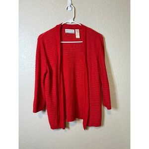 Alfred Dunner Petite Red Knit Open Front Cardigan Sweater